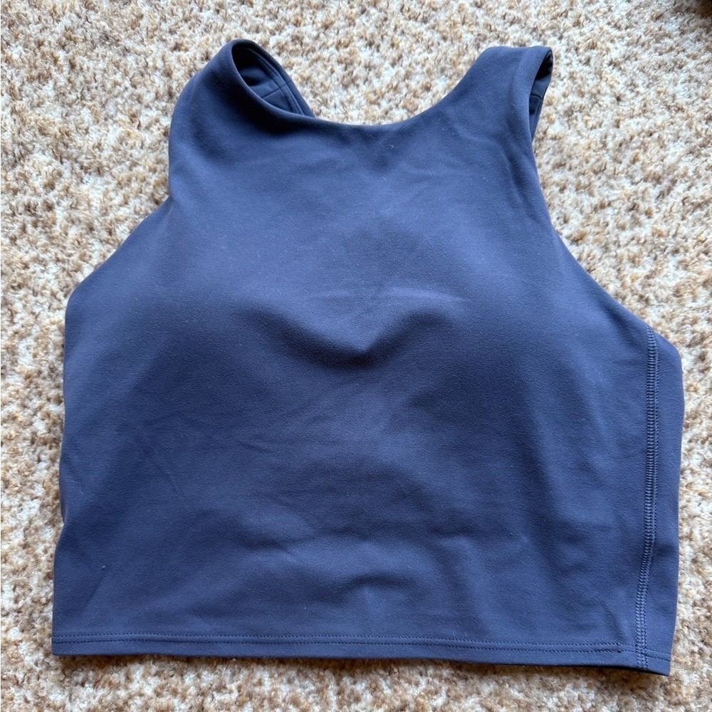 ATHLETA Long Line High Nk blue Sports Bra Crop Top XS W/built In Bra & Pads